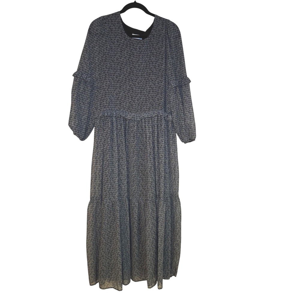 Molly Bracken Womens Black Print Tiered‎ Maxi Dress Cottagecore Whimsigoth L